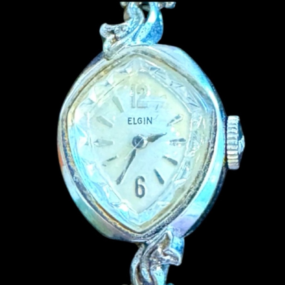 Vintage Ladies Silver Elgin Watch Stretchy Bracelet Band - Picture 4 of 9